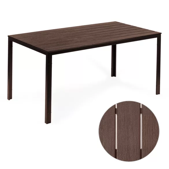 Kerti asztal, MultiGarden SAK-156, barna, 156 × 78 cm, 6 személyes, magasság: 74 cm, fahatású műanyag asztallap, porszórt acél váz, teherbírás: 150 kg