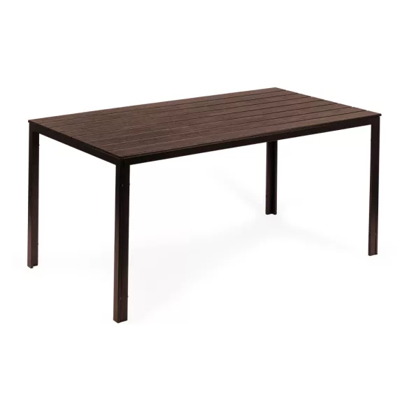 Kerti asztal, MultiGarden SAK-156, barna, 156 × 78 cm, 6 személyes, magasság: 74 cm, fahatású műanyag asztallap, porszórt acél váz, teherbírás: 150 kg