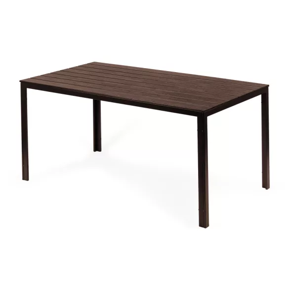 Kerti asztal, MultiGarden SAK-156, barna, 156 × 78 cm, 6 személyes, magasság: 74 cm, fahatású műanyag asztallap, porszórt acél váz, teherbírás: 150 kg