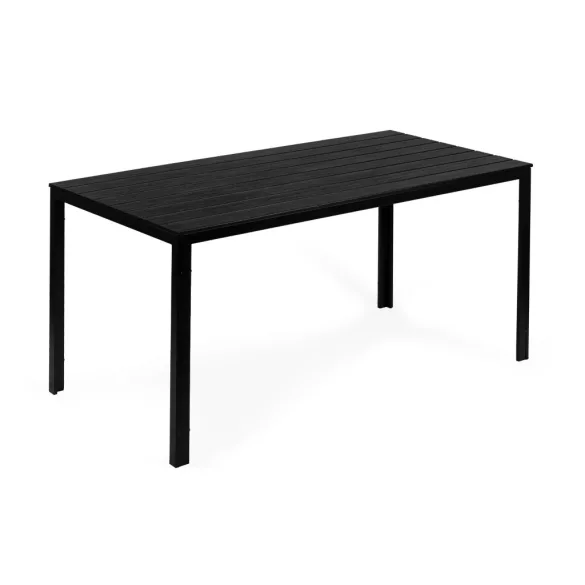 Kerti asztal, MultiGarden SAK-156, fekete, 156 x 78 cm, 6 személyes, magasság: 74 cm, fahatású műanyag asztallap, porszórt acél váz, teherbírás: 150 kg