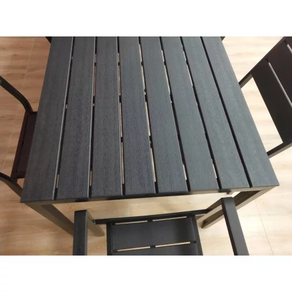 Kerti asztal, MultiGarden SAK-156, fekete, 156 x 78 cm, 6 személyes, magasság: 74 cm, fahatású műanyag asztallap, porszórt acél váz, teherbírás: 150 kg