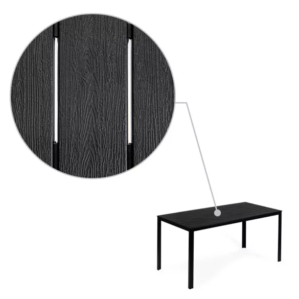 Kerti asztal, MultiGarden SAK-156, fekete, 156 x 78 cm, 6 személyes, magasság: 74 cm, fahatású műanyag asztallap, porszórt acél váz, teherbírás: 150 kg