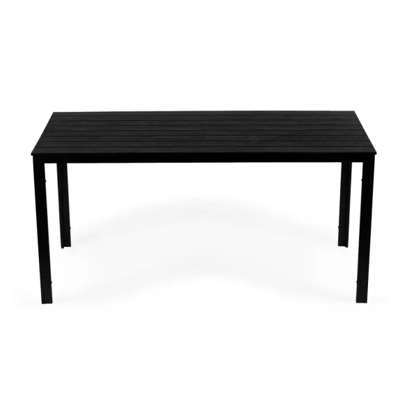 Kerti asztal, MultiGarden SAK-156, fekete, 156 x 78 cm, 6 személyes, magasság: 74 cm, fahatású műanyag asztallap, porszórt acél váz, teherbírás: 150 kg