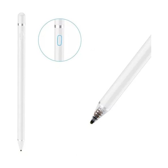 Univerzális toll, műanyag, (bármilyen kapacitív kijelzőhöz), Active Stylus Pen, fehér