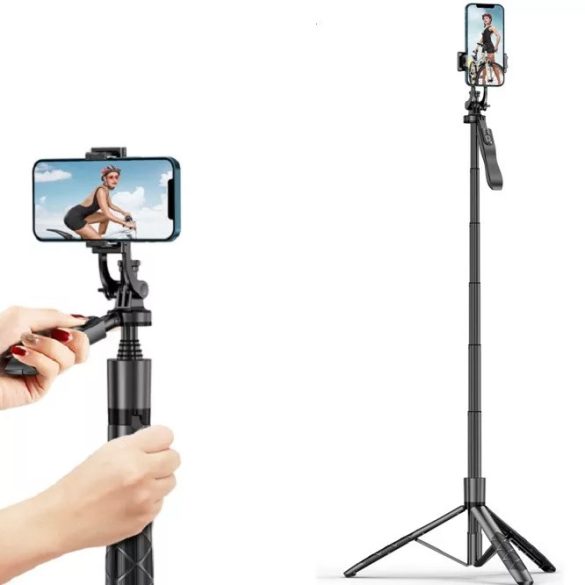 Selfie bot, 34 - 153 cm, 360°-ban forgatható, exponáló gombbal, tripod állvány funkció, fekete