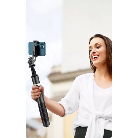 Selfie bot, 34 - 153 cm, 360°-ban forgatható, exponáló gombbal, tripod állvány funkció, fekete