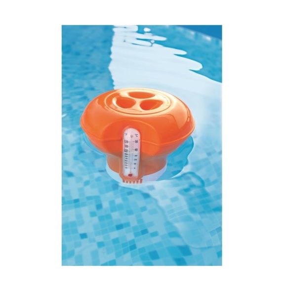 BESTWAY úszó vegyszer adagoló beépített vegyszerfogóval medencéhez, beépített hőmérő, narancssárga (58209)