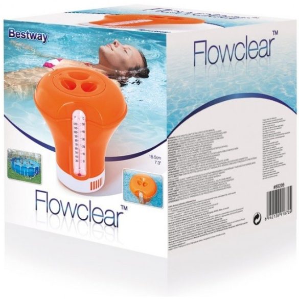 BESTWAY úszó vegyszer adagoló beépített vegyszerfogóval medencéhez, beépített hőmérő, narancssárga (58209)
