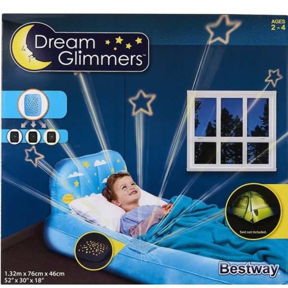 BESTWAY Dream Glimmers felfújható gyermekágy éjszakai világítással, kék, 132 x 76 x 46cm (67496)