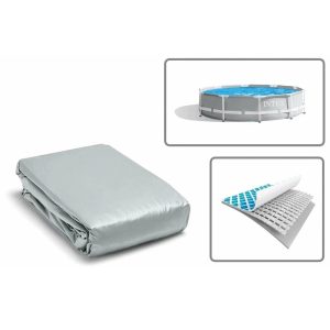 Medence belső fólia, Intex Prism Frame, 305 x 76 cm, szürke, kerek, 3 rétegű PVC, leeresztő szeleppel, szűrő csatlakozással (10084)