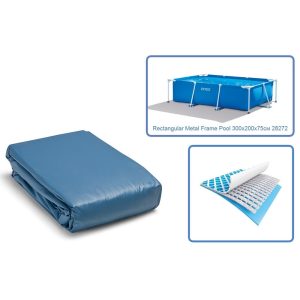 Medence belső fólia, Intex Rectangular Frame, 300 x 200 x 75 cm, kék, téglalap alakú, 3 rétegű PVC, leeresztő szeleppel, szűrő csatlakozással (10944)