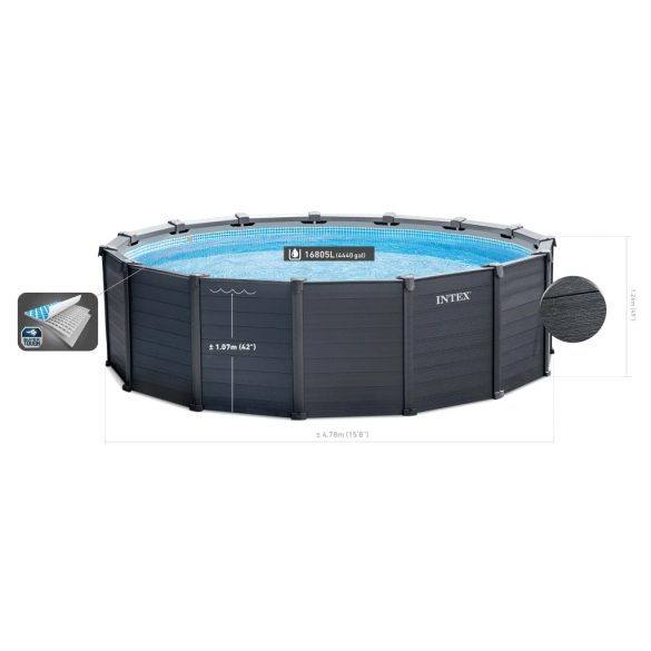 INTEX Graphite Gray Pool medence 478 x 124 cm (homokszűrővel) (26384) 2020-as modell