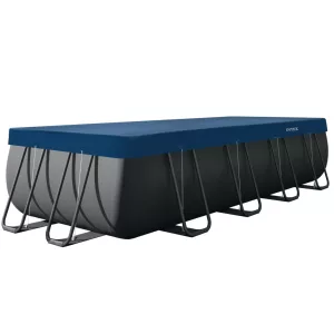 Téglalap alakú medencetakaró, Intex Deluxe négyévszakos, csővázas medencéhez, 549 x 274 cm, sötétkék, UV-álló háromrétegű anyag, 20 cm-es túlnyúlással, köteles rögzítéssel (28086)