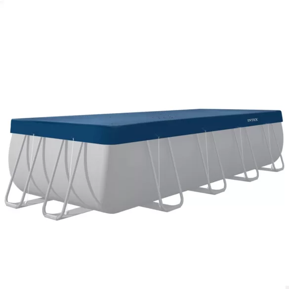 Téglalap alakú medencetakaró, Intex Deluxe négyévszakos, csővázas medencéhez, 549 x 274 cm, sötétkék, UV-álló háromrétegű anyag, 20 cm-es túlnyúlással, köteles rögzítéssel (28086)