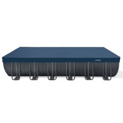   Téglalap alakú medencetakaró, Intex Deluxe négyévszakos, csővázas medencéhez, 732 x 366 cm, sötétkék, UV-álló háromrétegű anyag, 20 cm-es túlnyúlással, köteles rögzítéssel (28087)