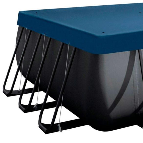 Téglalap alakú medencetakaró, Intex Deluxe négyévszakos, csővázas medencéhez, 732 x 366 cm, sötétkék, UV-álló háromrétegű anyag, 20 cm-es túlnyúlással, köteles rögzítéssel (28087)