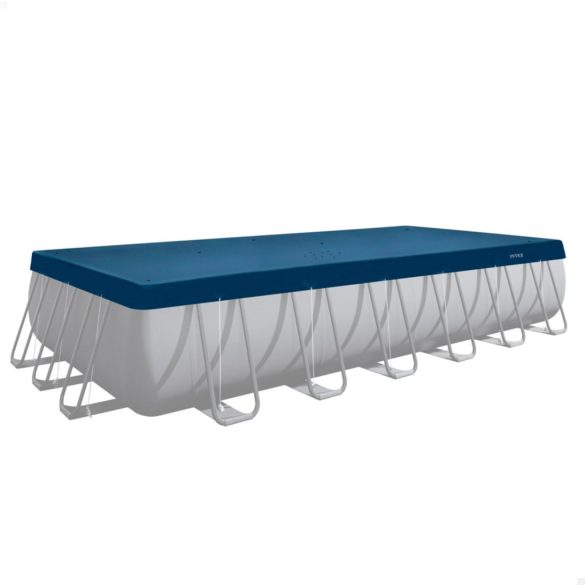 Téglalap alakú medencetakaró, Intex Deluxe négyévszakos, csővázas medencéhez, 732 x 366 cm, sötétkék, UV-álló háromrétegű anyag, 20 cm-es túlnyúlással, köteles rögzítéssel (28087)