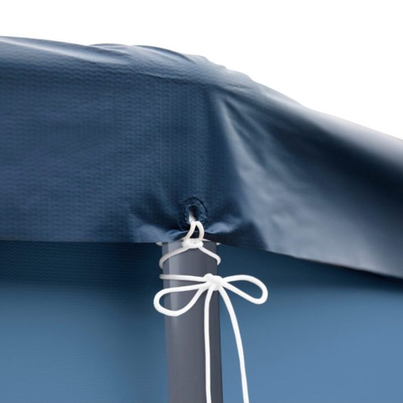 Kerek medencetakaró, Intex Deluxe négyévszakos, csővázas medencéhez, 610 cm átmérő, sötétkék, UV-álló háromrétegű anyag, 20 cm-es túlnyúlással, köteles rögzítéssel (28088)