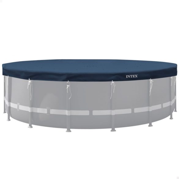 Kerek medencetakaró, Intex Deluxe négyévszakos, csővázas medencéhez, 732 cm átmérő, sötétkék, UV-álló háromrétegű anyag, 20 cm-es túlnyúlással, köteles rögzítéssel (28091)