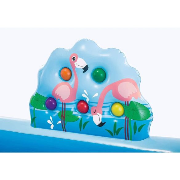 Felfújható vízi játék, Intex, Dzsungel kalandjáték központ, 244 × 198 × 71 cm, többszínű, dzsungel mintás, csúszdával, két medencével, felfújható figurákkal és labdákkal (57161)