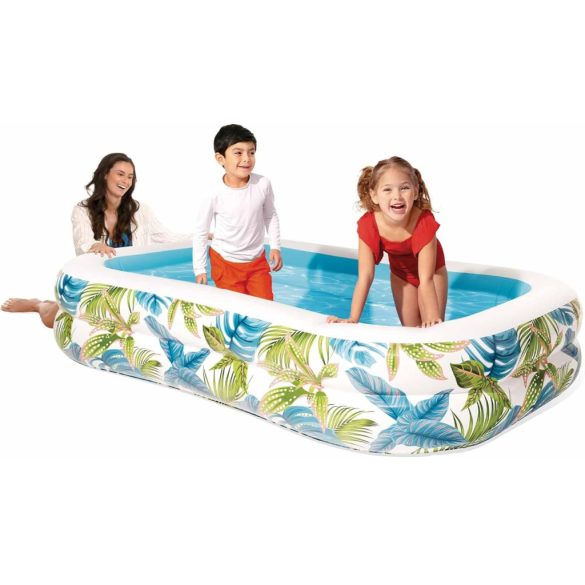 Családi medence, Intex Tropical Swim Center, 229 × 152 × 48 cm, többszínű, 600 literes, felfújható, trópusi mintával (57177)