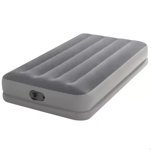 Felfújható vendégágy, Intex Twin Prestige középmagas matrac, 99 x 191 x 30 cm, szürke, egyszemélyes, szálas belső szerkezettel, puha felülettel, beépített USB-s elektromos pumpával (64112)