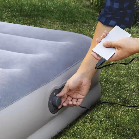 Felfújható vendégágy, Intex Twin Prestige középmagas matrac, 99 x 191 x 30 cm, szürke, egyszemélyes, szálas belső szerkezettel, puha felülettel, beépített USB-s elektromos pumpával (64112)