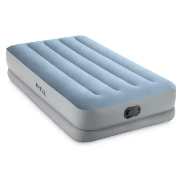 Felfújható vendégágy, Intex Dupla Dura-Beam középmagas komfort matrac, 99 x 191 x 36 cm, világoskék, egyszemélyes, szálas belső szerkezettel, puha felülettel, beépített USB-s elektromos pumpával (64157)