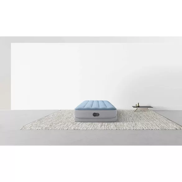 Felfújható vendégágy, Intex Dupla Dura-Beam középmagas komfort matrac, 99 x 191 x 36 cm, világoskék, egyszemélyes, szálas belső szerkezettel, puha felülettel, beépített USB-s elektromos pumpával (64157)