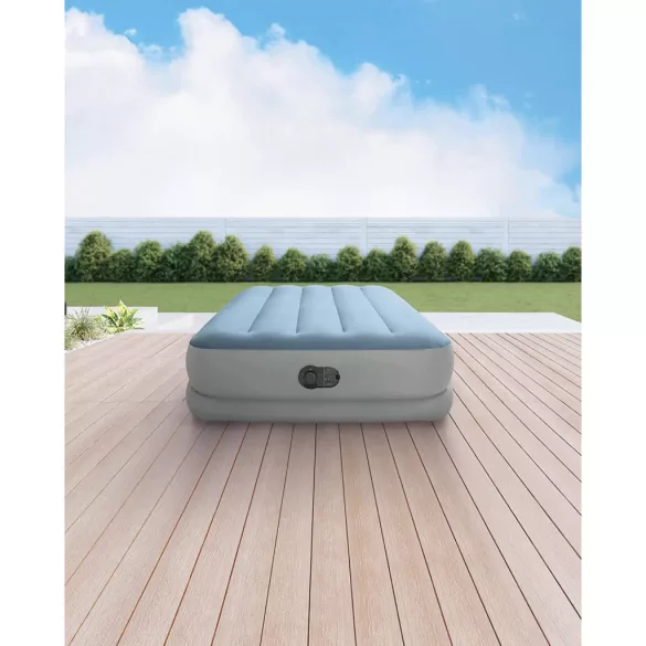Felfújható vendégágy, Intex Dupla Dura-Beam középmagas komfort matrac, 99 x 191 x 36 cm, világoskék, egyszemélyes, szálas belső szerkezettel, puha felülettel, beépített USB-s elektromos pumpával (64157)