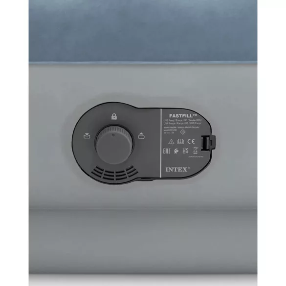 Felfújható vendégágy, Intex Dupla Dura-Beam középmagas komfort matrac, 99 x 191 x 36 cm, világoskék, egyszemélyes, szálas belső szerkezettel, puha felülettel, beépített USB-s elektromos pumpával (64157)