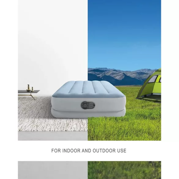 Felfújható vendégágy, Intex Dupla Dura-Beam középmagas komfort matrac, 99 x 191 x 36 cm, világoskék, egyszemélyes, szálas belső szerkezettel, puha felülettel, beépített USB-s elektromos pumpával (64157)