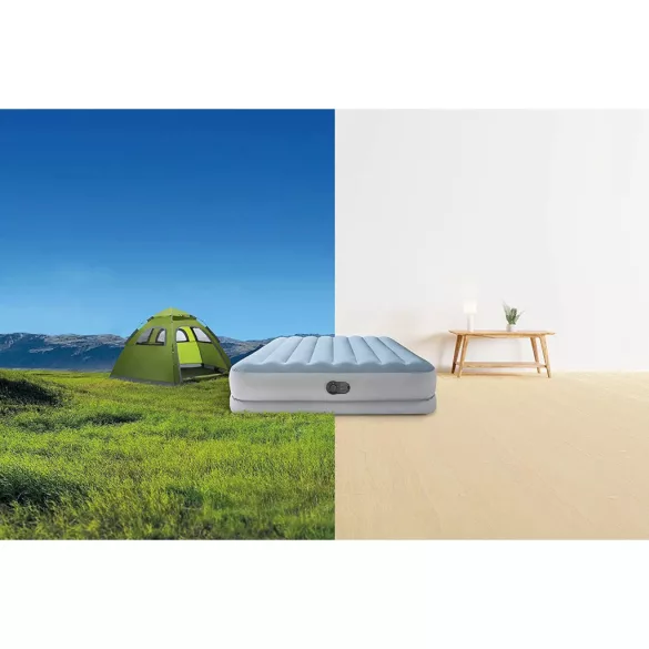 Felfújható vendégágy, Intex Queen Dura-Beam középmagas komfort matrac, 152 x 203 x 36 cm, világoskék, kétszemélyes, szálas belső szerkezettel, puha felülettel, beépített USB-s elektromos pumpával (64159)