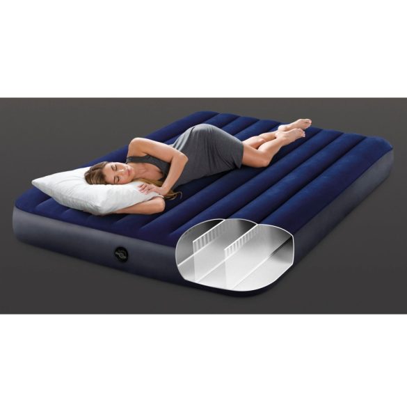 INTEX Classic Downy felfújható matrac, 152 x 203 x 25 cm, kék, plüss felső rész, 2in1 szelep, Wave Beam belső szerkezet (64759)