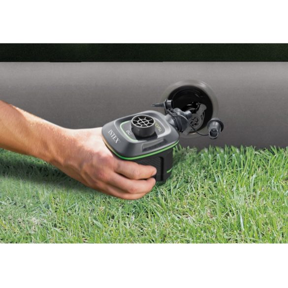 INTEX Queen Dura Beam felfújható vendégágy, 152 x 203 x 25 cm, szürke, plüss felső rész, vízálló, elemes pumpával (64779)