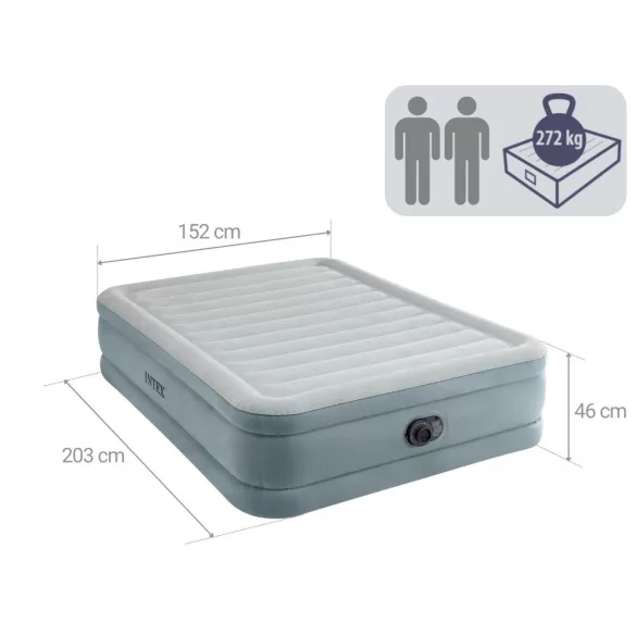 Felfújható vendégágy, Intex Queen Prémium Comfort, 203 x 152 x 46 cm, szarufa mintás, kétszemélyes, megerősített szálas belső szerkezet, beépített elektromos pumpával, fejtámlával, 272 kg teherbírással (64824)