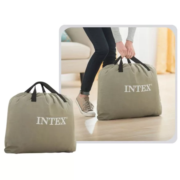 Felfújható vendégágy, Intex Queen Prémium Comfort, 203 x 152 x 46 cm, szarufa mintás, kétszemélyes, megerősített szálas belső szerkezet, beépített elektromos pumpával, fejtámlával, 272 kg teherbírással (64824)
