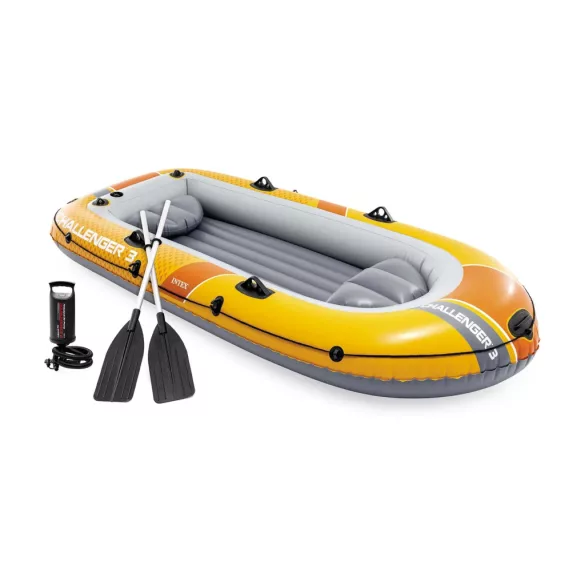 Felfújható csónak szett, Intex Challenger 3, 295 x 137 x 43 cm, narancssárga, háromszemélyes, megerősített PVC, pumpával és evezőkkel (66313)