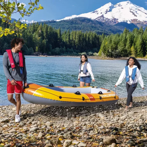 Felfújható csónak szett, Intex Challenger 3, 295 x 137 x 43 cm, narancssárga, háromszemélyes, megerősített PVC, pumpával és evezőkkel (66313)