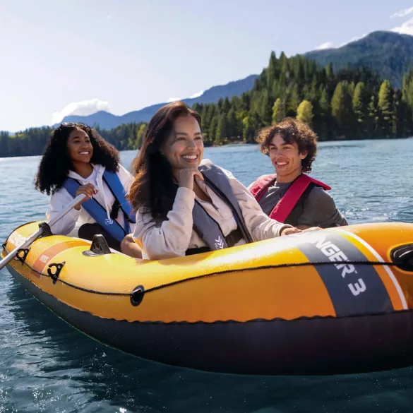 Felfújható csónak szett, Intex Challenger 3, 295 x 137 x 43 cm, narancssárga, háromszemélyes, megerősített PVC, pumpával és evezőkkel (66313)