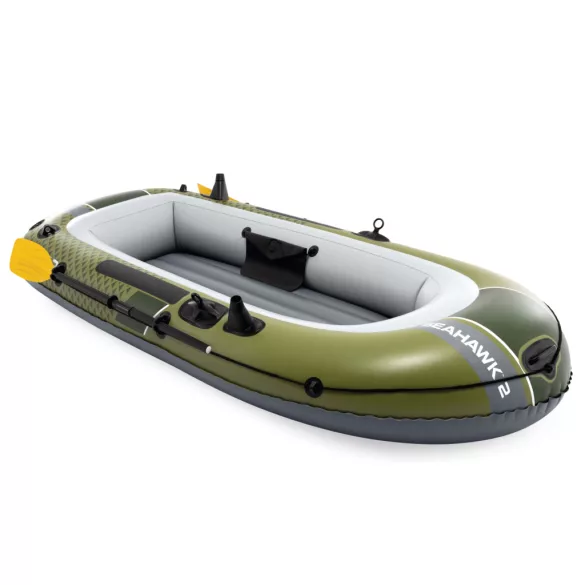 Felfújható csónak szett, Intex Seahawk 2, 236 x 114 x 41 cm, zöld, kétszemélyes, megerősített PVC, pumpával és evezőkkel (66332)