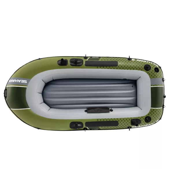 Felfújható csónak szett, Intex Seahawk 2, 236 x 114 x 41 cm, zöld, kétszemélyes, megerősített PVC, pumpával és evezőkkel (66332)