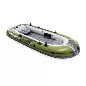 Felfújható csónak szett, Intex Seahawk 3, 295 x 137 x 43 cm, zöld, háromszemélyes, megerősített PVC, pumpával és evezőkkel (66333)