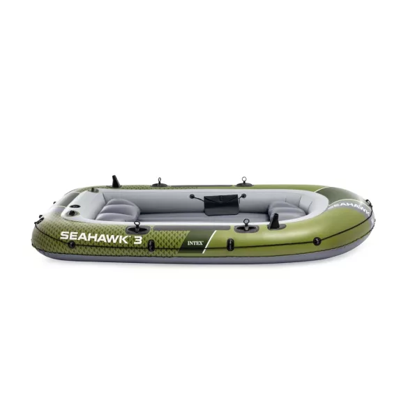 Felfújható csónak szett, Intex Seahawk 3, 295 x 137 x 43 cm, zöld, háromszemélyes, megerősített PVC, pumpával és evezőkkel (66333)