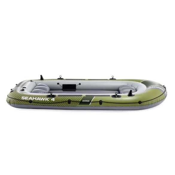 Felfújható csónak szett, Intex Seahawk 4, 351 x 145 x 48 cm, zöld, négyszemélyes, megerősített PVC, pumpával és evezőkkel (66334)