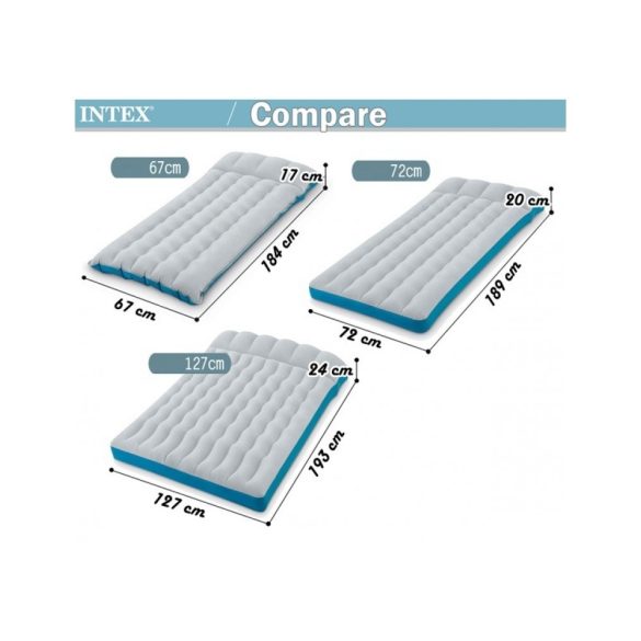 INTEX felfújható kemping matrac, szürke/kék, 67 x 184 x 17cm (67997)