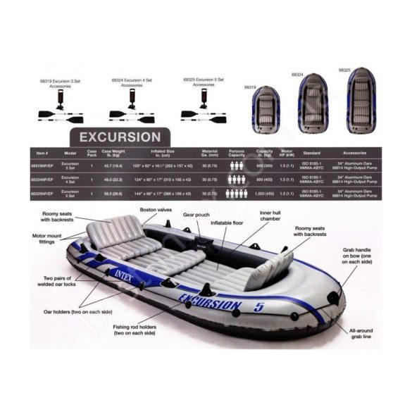 INTEX Excursion 5 felfújható gumicsónak szett (5 személyes) 366 x 168 x 43cm (68325)