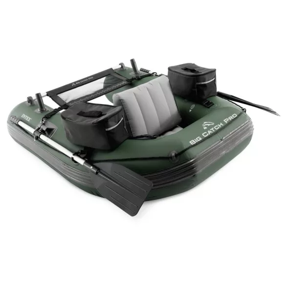 Felfújható horgászcsónak, Intex Big Catch Pro, 165 x 119 x 38 cm, sötétzöld, egyszemélyes, megerősített PVC, horgászbot-tartókkal, evezőkkel, pumpával és hordozó hátizsákkal (68381NP)